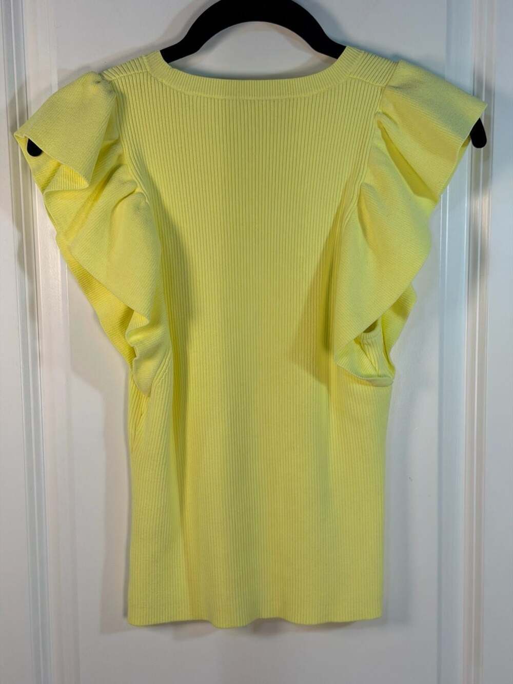 A.L.C. Holley Ruffle Sleeve Ribbed Knit Top Yellow Size M - Picture 3 of 6